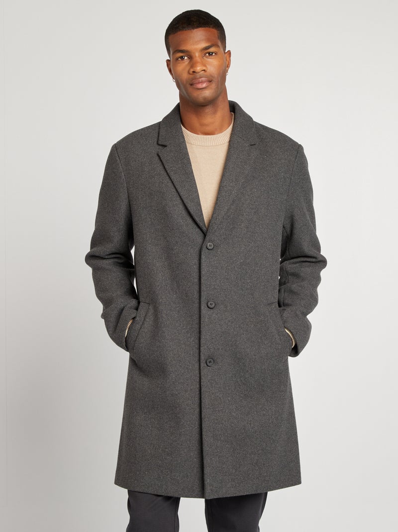 Manteau long en laine mélangé Gris - Kiabi