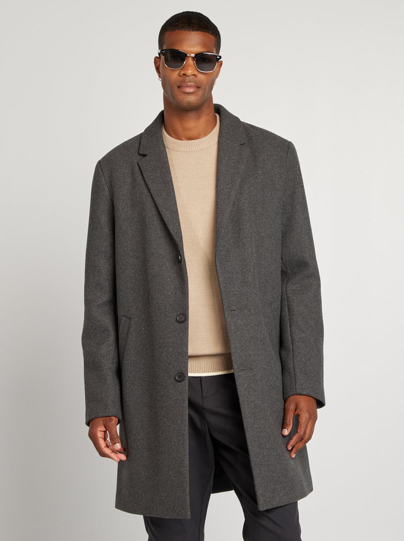 Manteau long en laine mélangé Gris - Kiabi