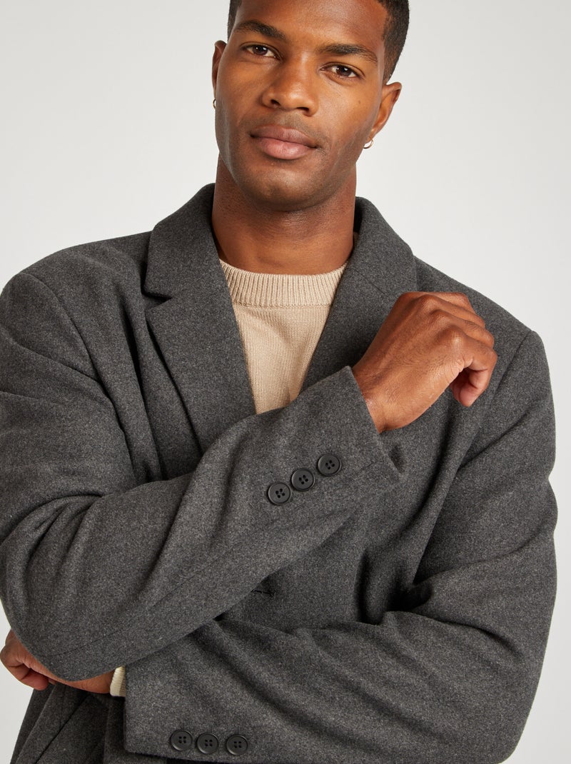 Manteau long en laine mélangé Gris - Kiabi
