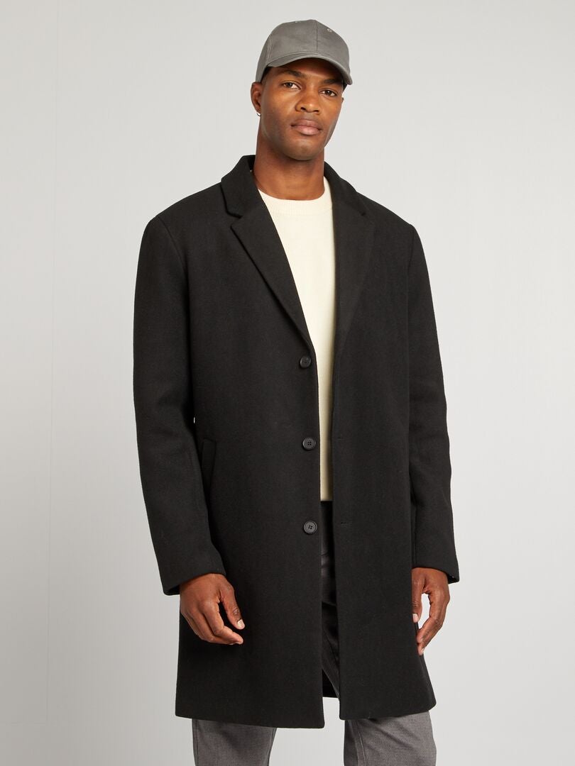 Manteau long en laine mélangé noir - Kiabi