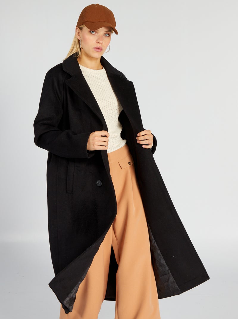 Manteau long en laine noir - Kiabi