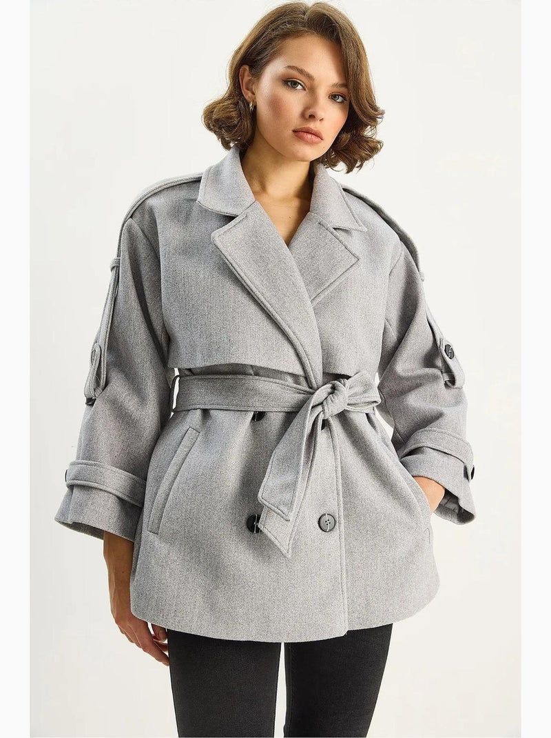 Manteau long en peluche à double boutonnage lucci Gris - Kiabi