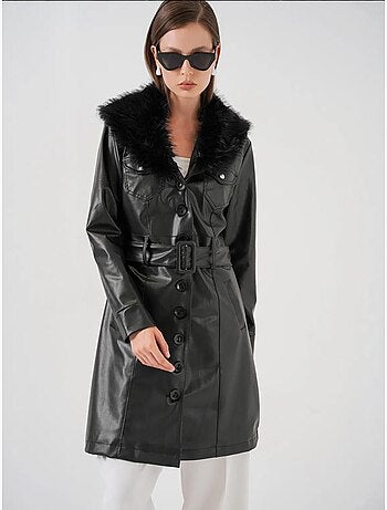 Manteau long en similicuir avec fermeture à boutons bdart