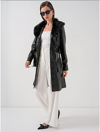 Manteau long en similicuir avec fermeture à boutons bdart