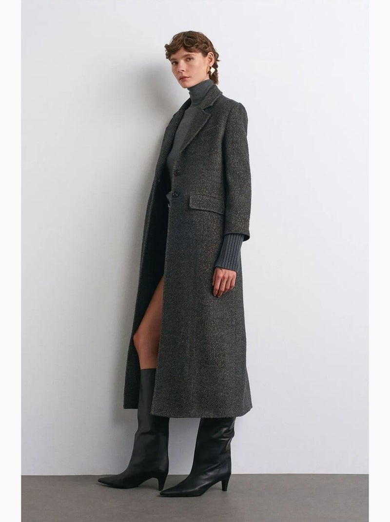 Manteau long en tweed texturé dilvin Gris Noir - Kiabi