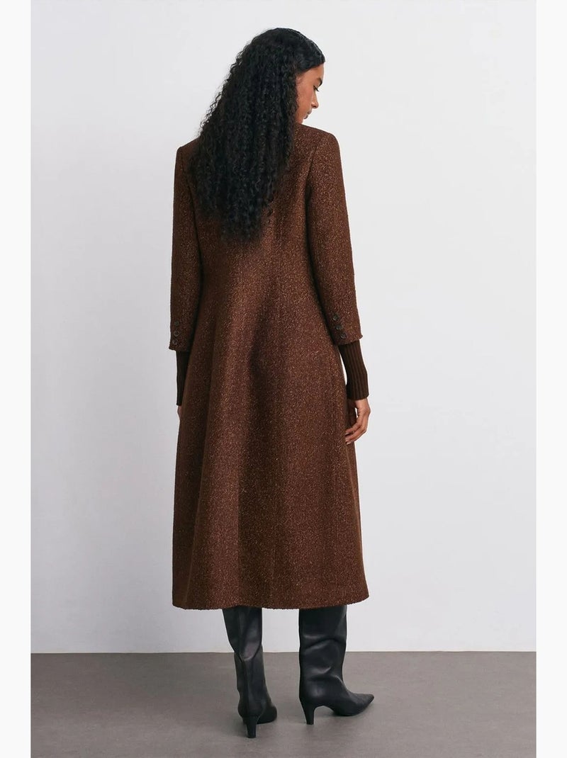 Manteau long en tweed texturé dilvin Marron - Kiabi