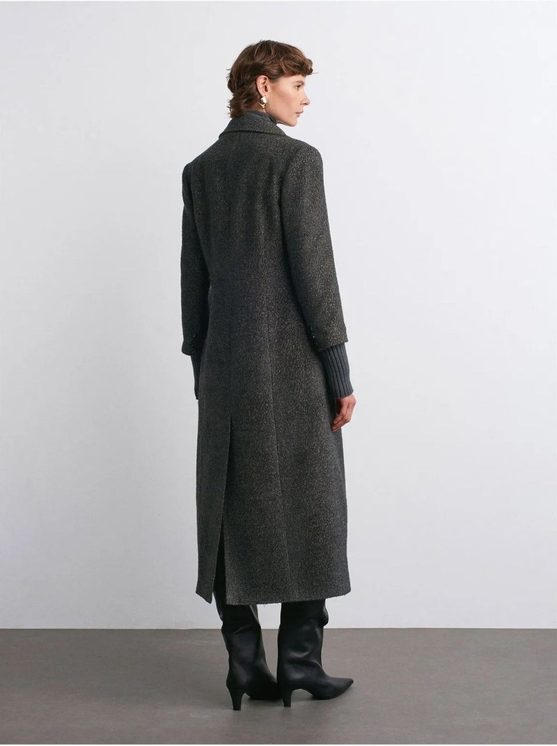 Manteau Long En Tweed Texturé gris anthracite - Kiabi