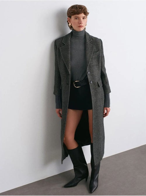 Manteau Long En Tweed Texturé - Kiabi