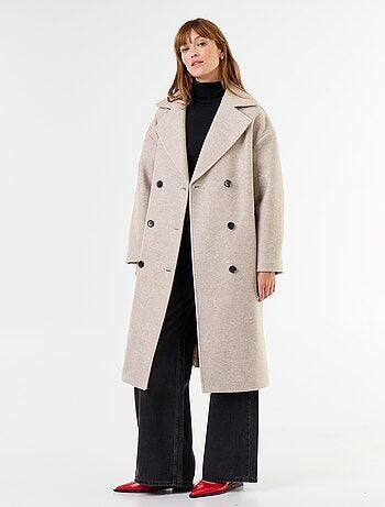 Manteau long esprit lainage à col tailleur