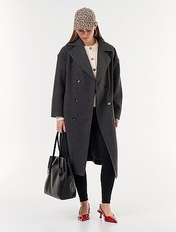 Manteau long esprit lainage à col tailleur