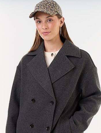 Manteau long esprit lainage à col tailleur