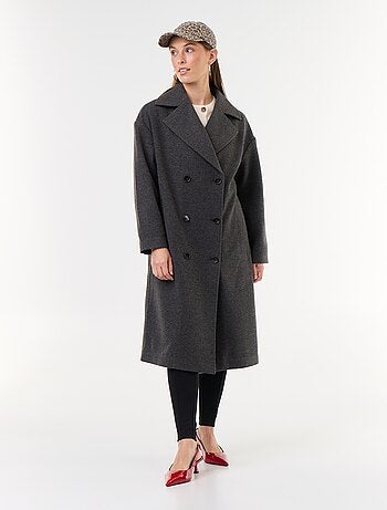 Manteau long esprit lainage à col tailleur