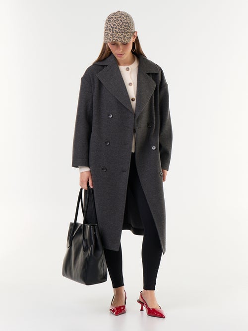 Manteau long esprit lainage à col tailleur - Kiabi