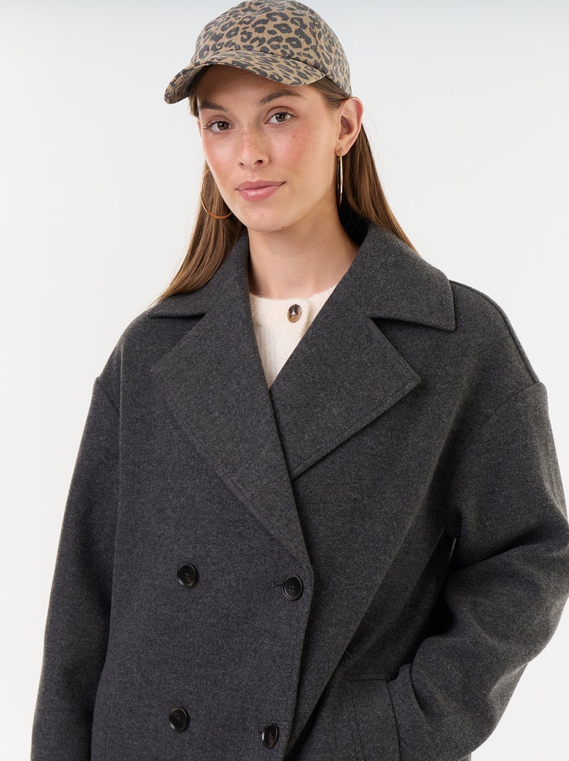 Manteau long esprit lainage à col tailleur Gris - Kiabi