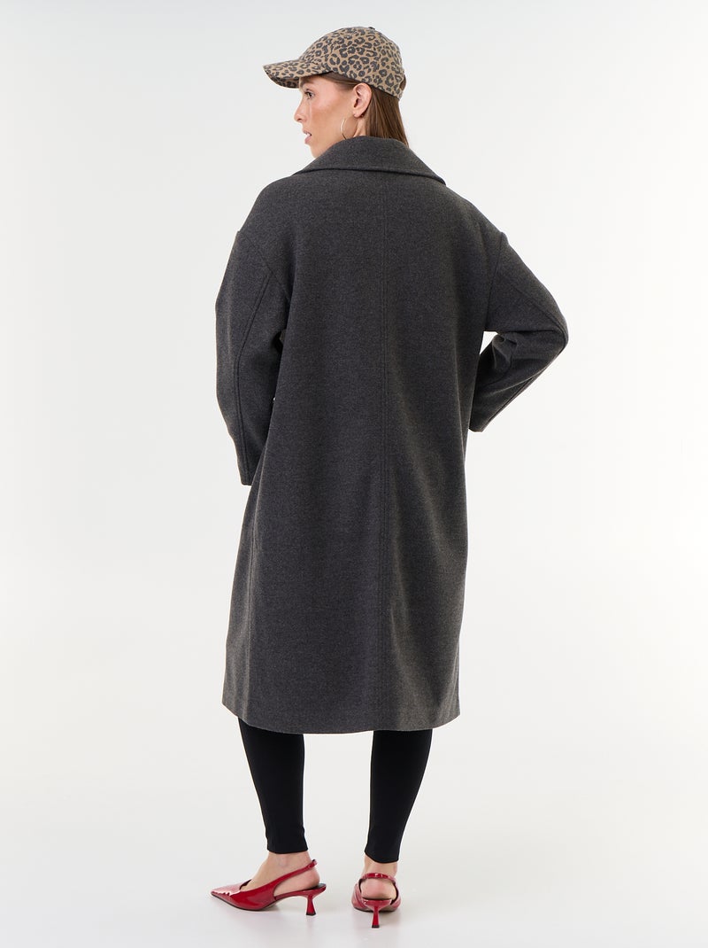 Manteau long esprit lainage à col tailleur Gris - Kiabi