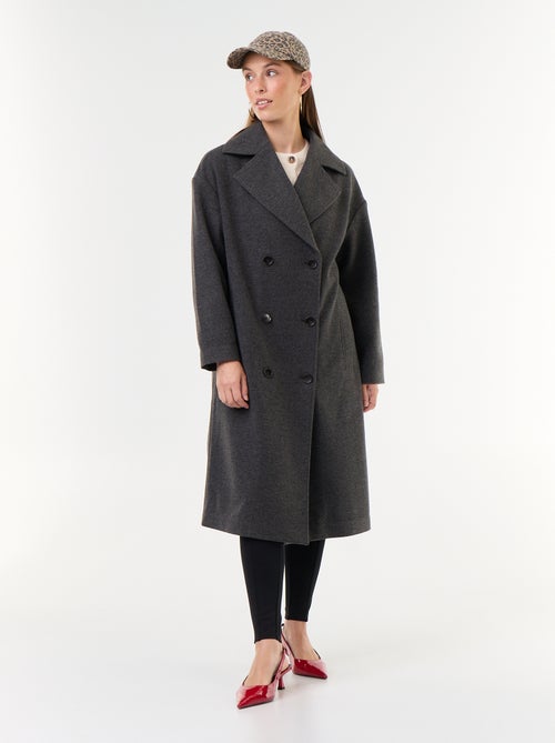 Manteau long esprit lainage à col tailleur - Kiabi