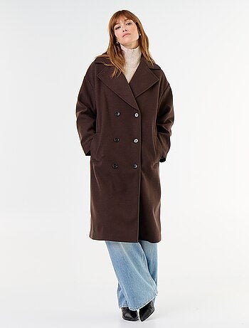 Manteau long esprit lainage à col tailleur