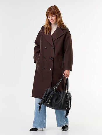 Manteau long esprit lainage à col tailleur