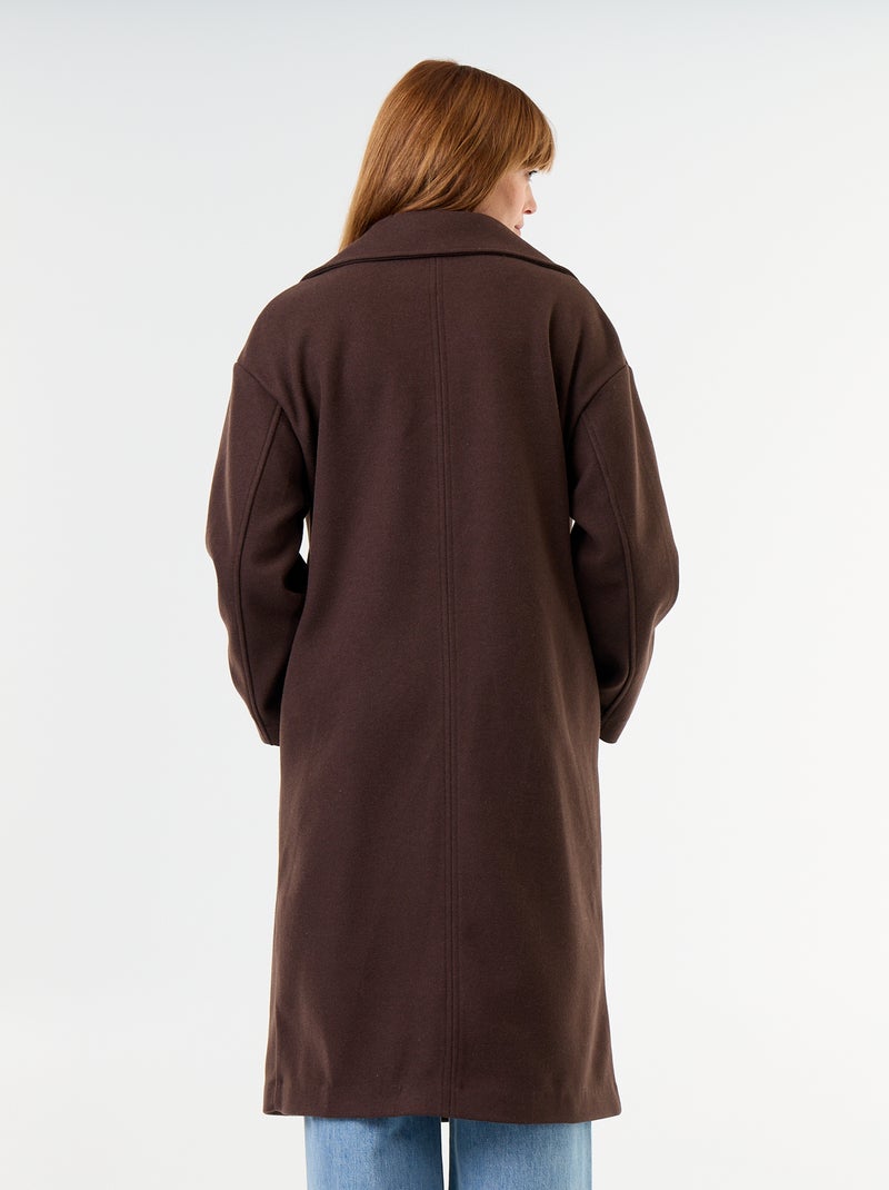 Manteau long esprit lainage à col tailleur Marron - Kiabi