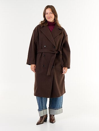 Manteau long esprit lainage avec col tailleur