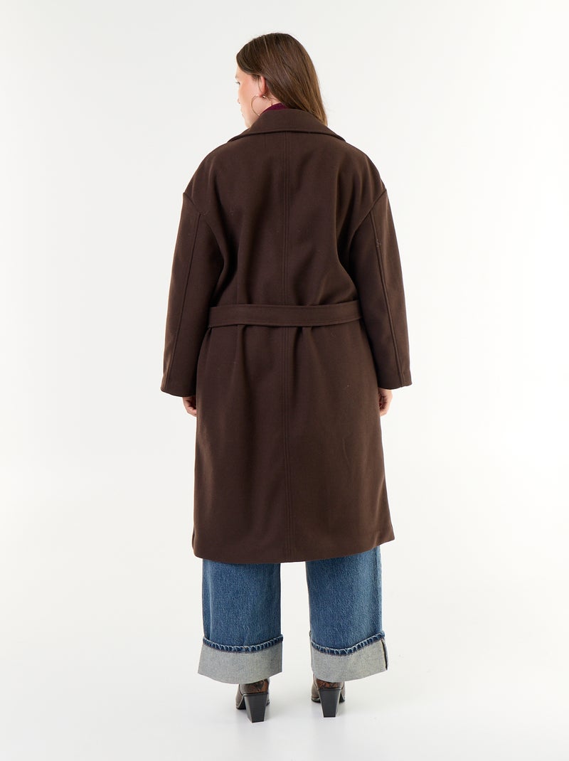 Manteau long esprit lainage avec col tailleur Marron - Kiabi