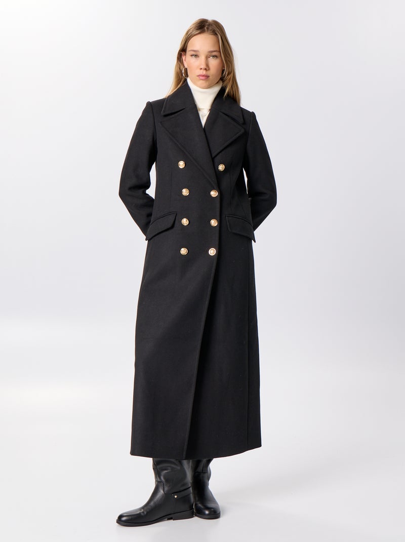 Manteau long esprit lainage Noir - Kiabi