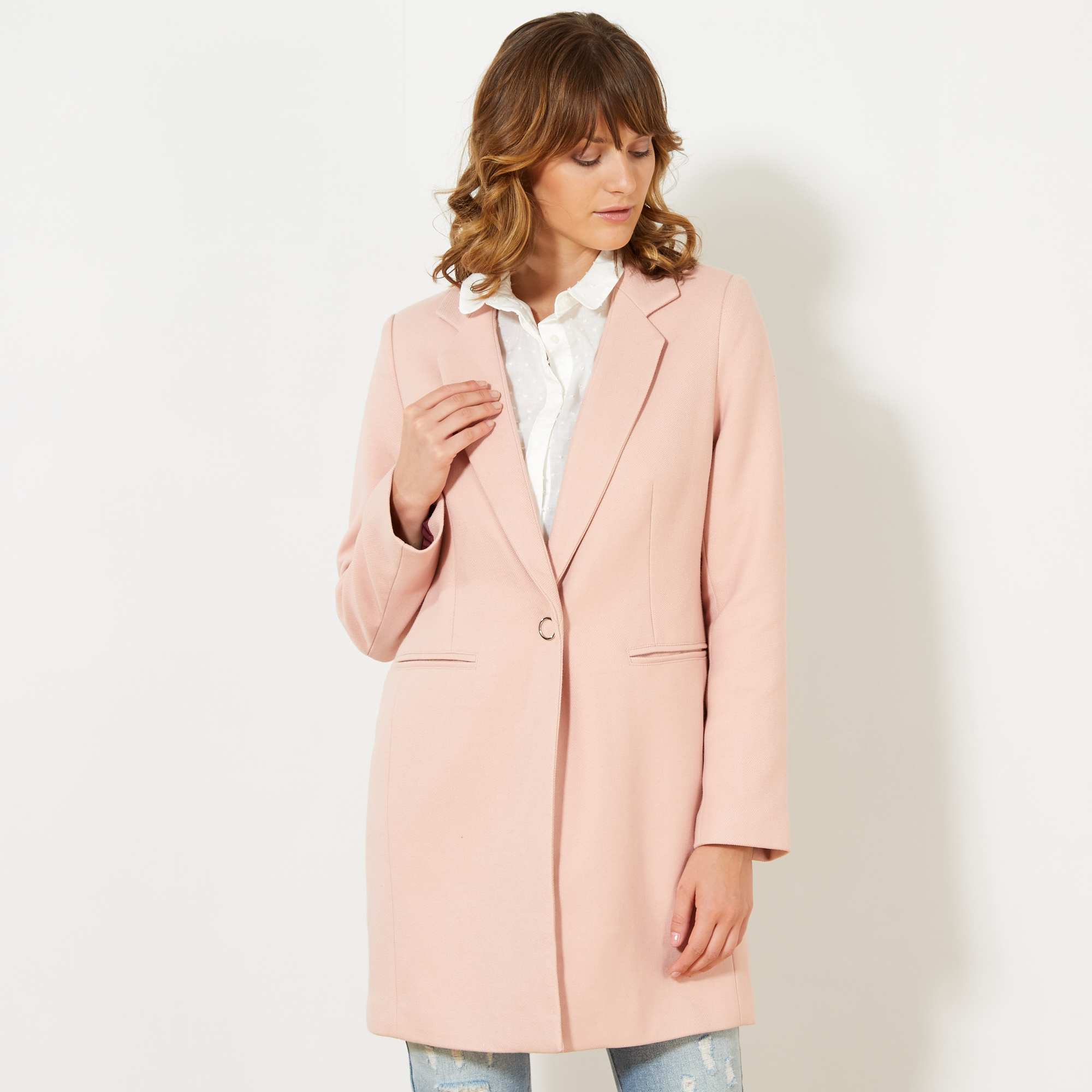 Manteau long esprit tailleur Femme - rose pâle - Kiabi ...