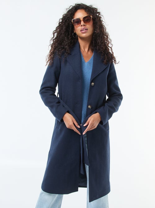 Manteau long façon lainage avec ceinture - Kiabi
