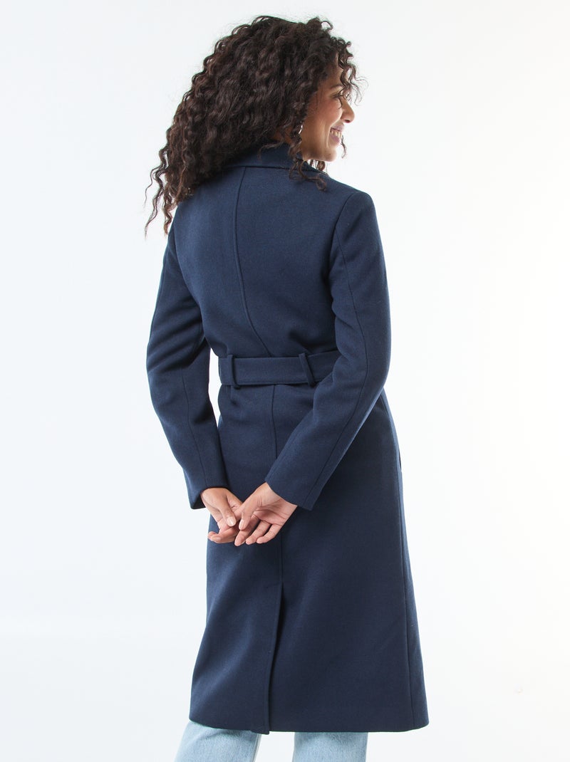 Manteau long façon lainage avec ceinture Bleu - Kiabi