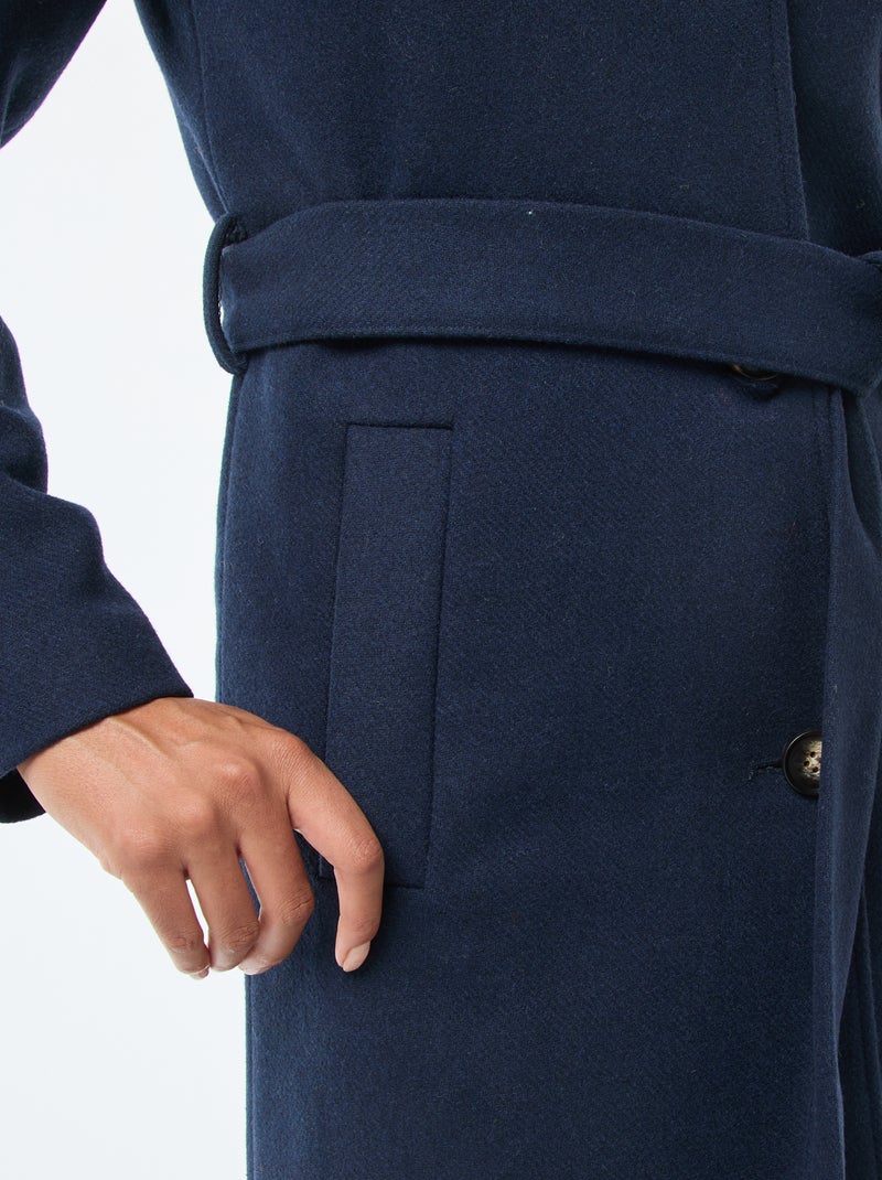 Manteau long façon lainage avec ceinture Bleu - Kiabi