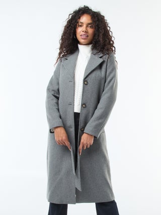 Manteau long façon lainage avec ceinture