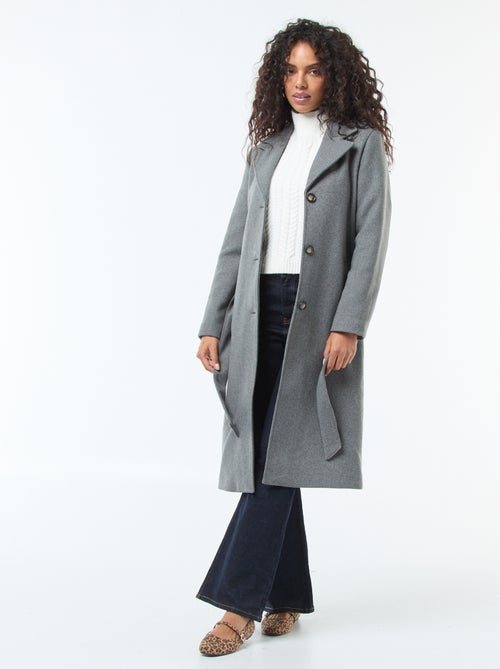 Manteau long façon lainage avec ceinture - Kiabi