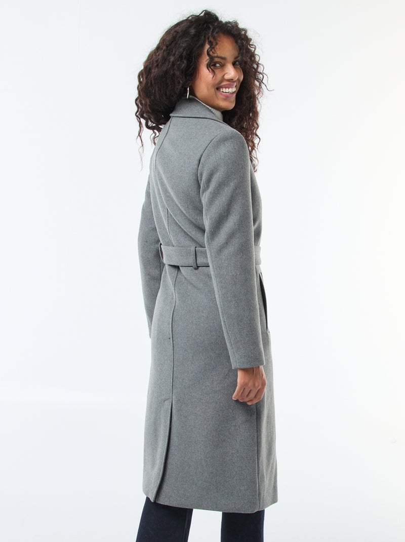 Manteau long façon lainage avec ceinture Gris - Kiabi