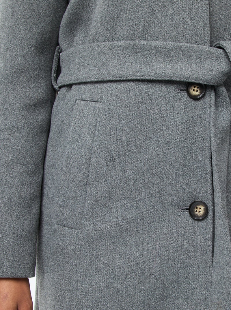 Manteau long façon lainage avec ceinture Gris - Kiabi