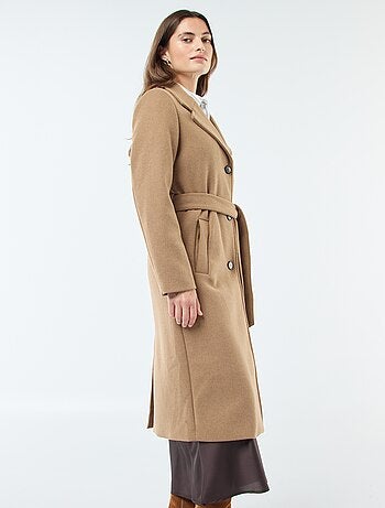 Manteau long façon lainage avec ceinture