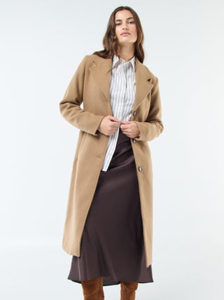 Manteau long façon lainage avec ceinture