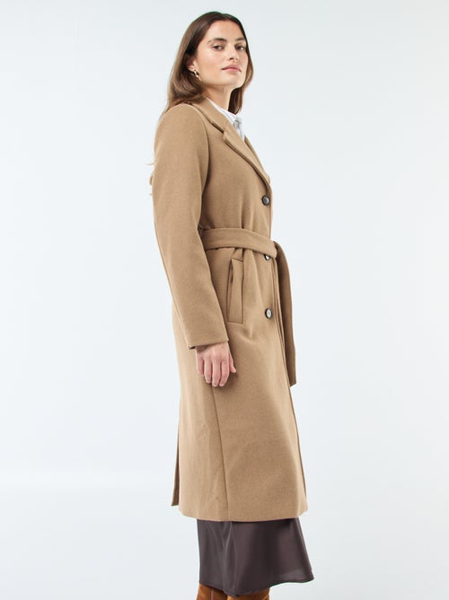 Manteau long façon lainage avec ceinture - Kiabi