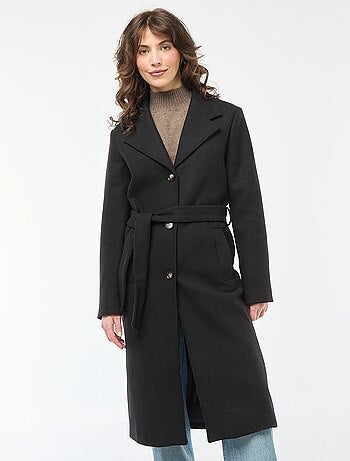 Manteau long façon lainage avec ceinture