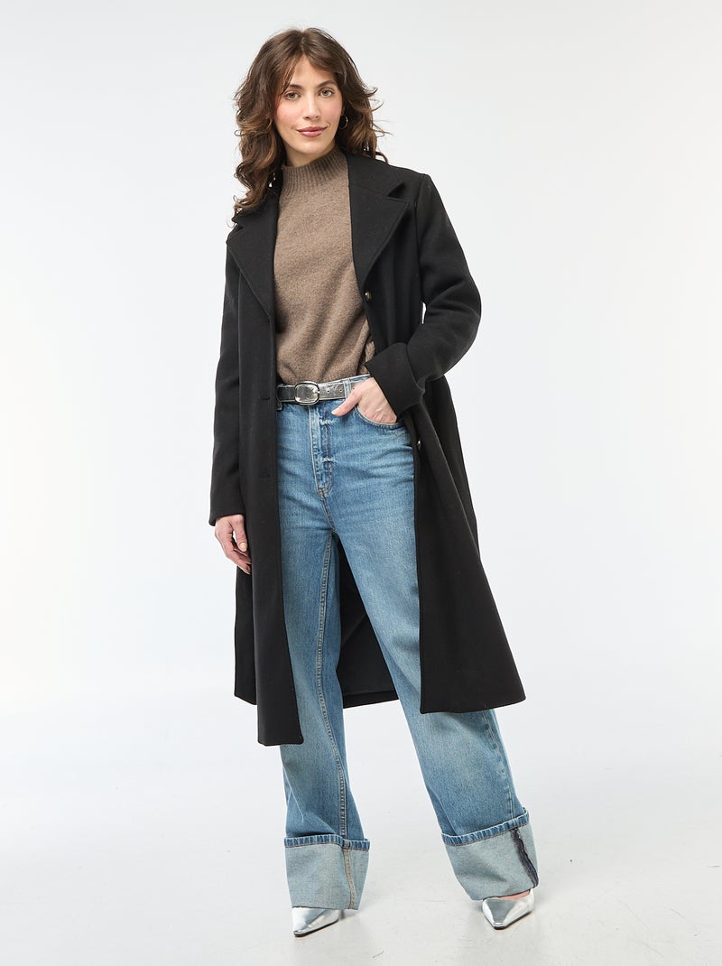 Manteau long façon lainage avec ceinture