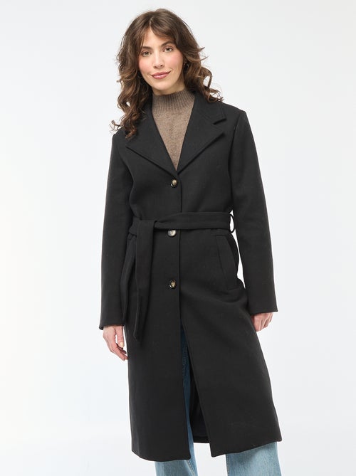 Manteau long façon lainage avec ceinture - Kiabi