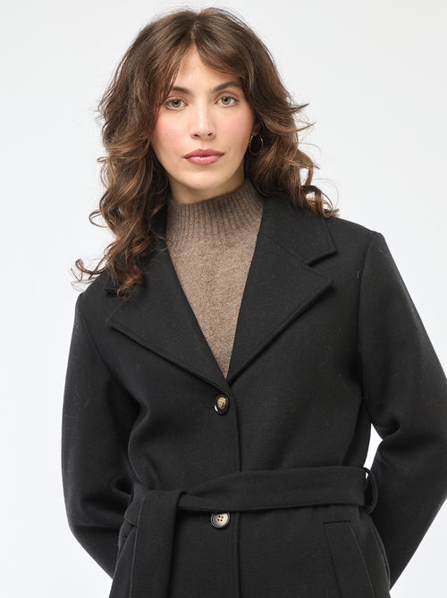 Manteau long façon lainage avec ceinture - Kiabi