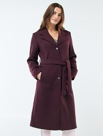 Manteau long façon lainage avec ceinture
