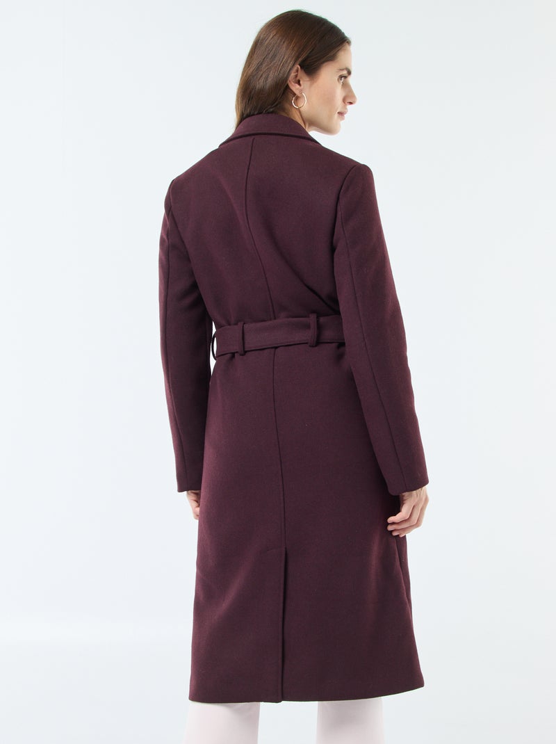 Manteau long façon lainage avec ceinture Violet - Kiabi