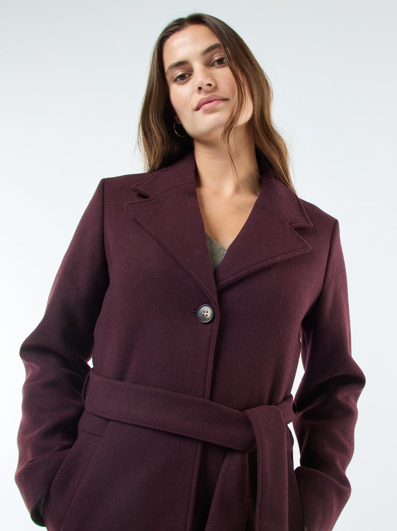 Manteau long façon lainage avec ceinture Violet - Kiabi