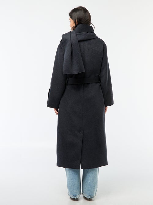 Manteau long façon lainage col rond avec écharpe cousue - Kiabi