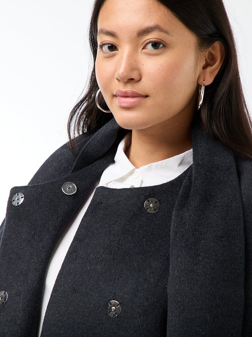 Manteau long façon lainage col rond avec écharpe cousue - Kiabi