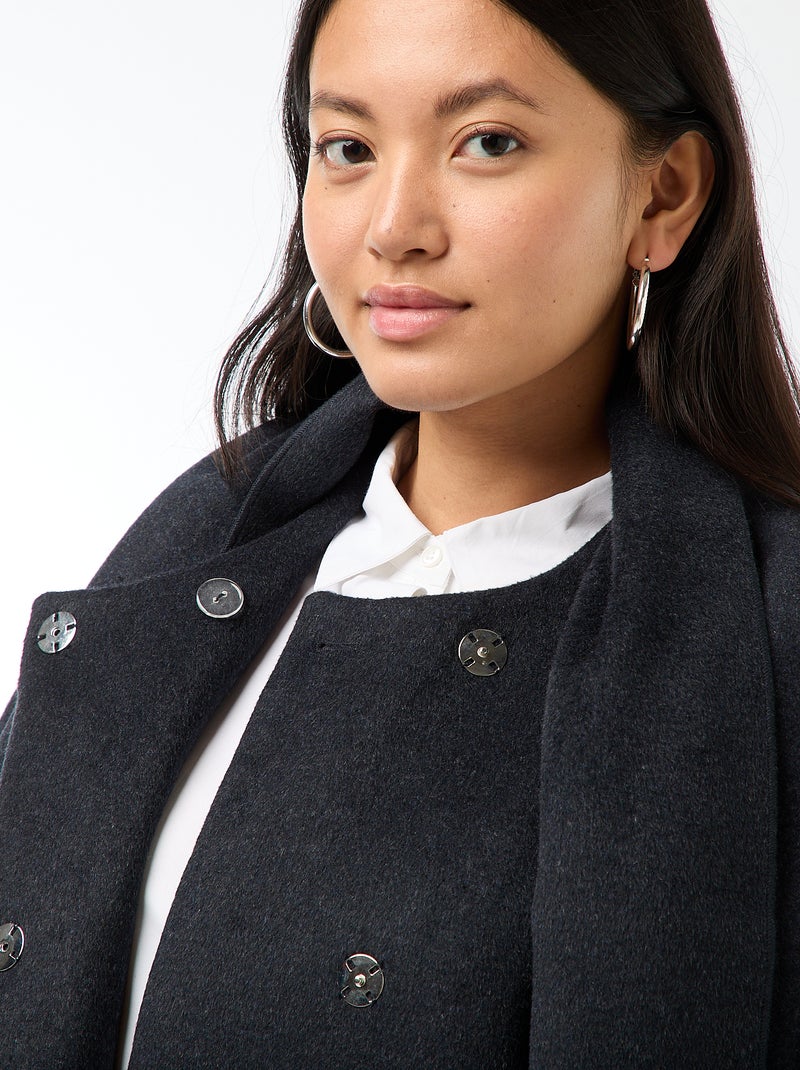 Manteau long façon lainage col rond avec écharpe cousue Bleu - Kiabi