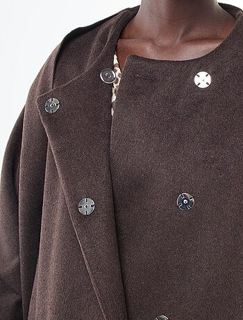 Manteau long façon lainage col rond avec écharpe cousue