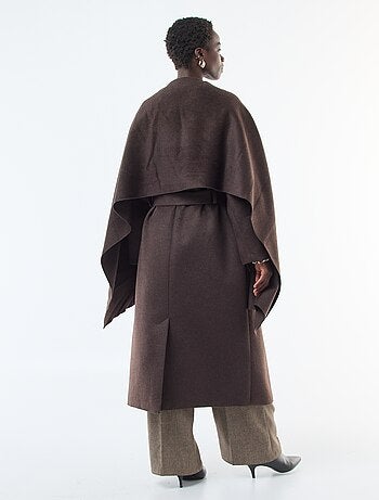 Manteau long façon lainage col rond avec écharpe cousue
