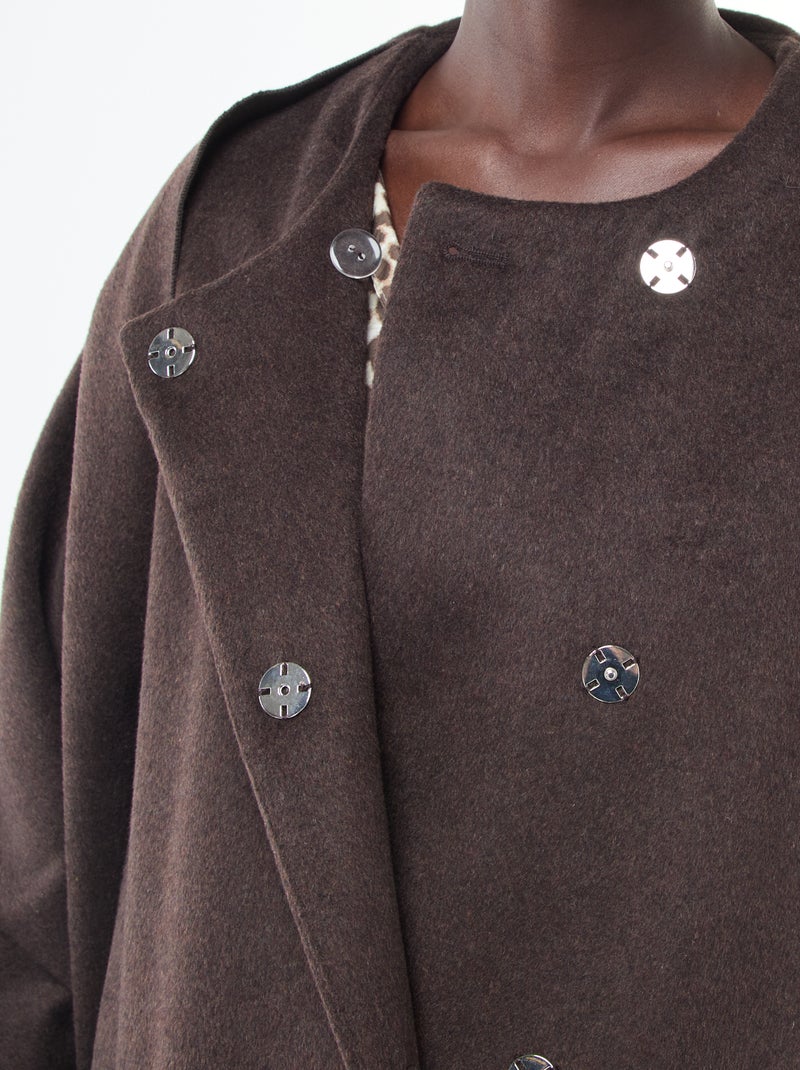 Manteau long façon lainage col rond avec écharpe cousue Marron - Kiabi